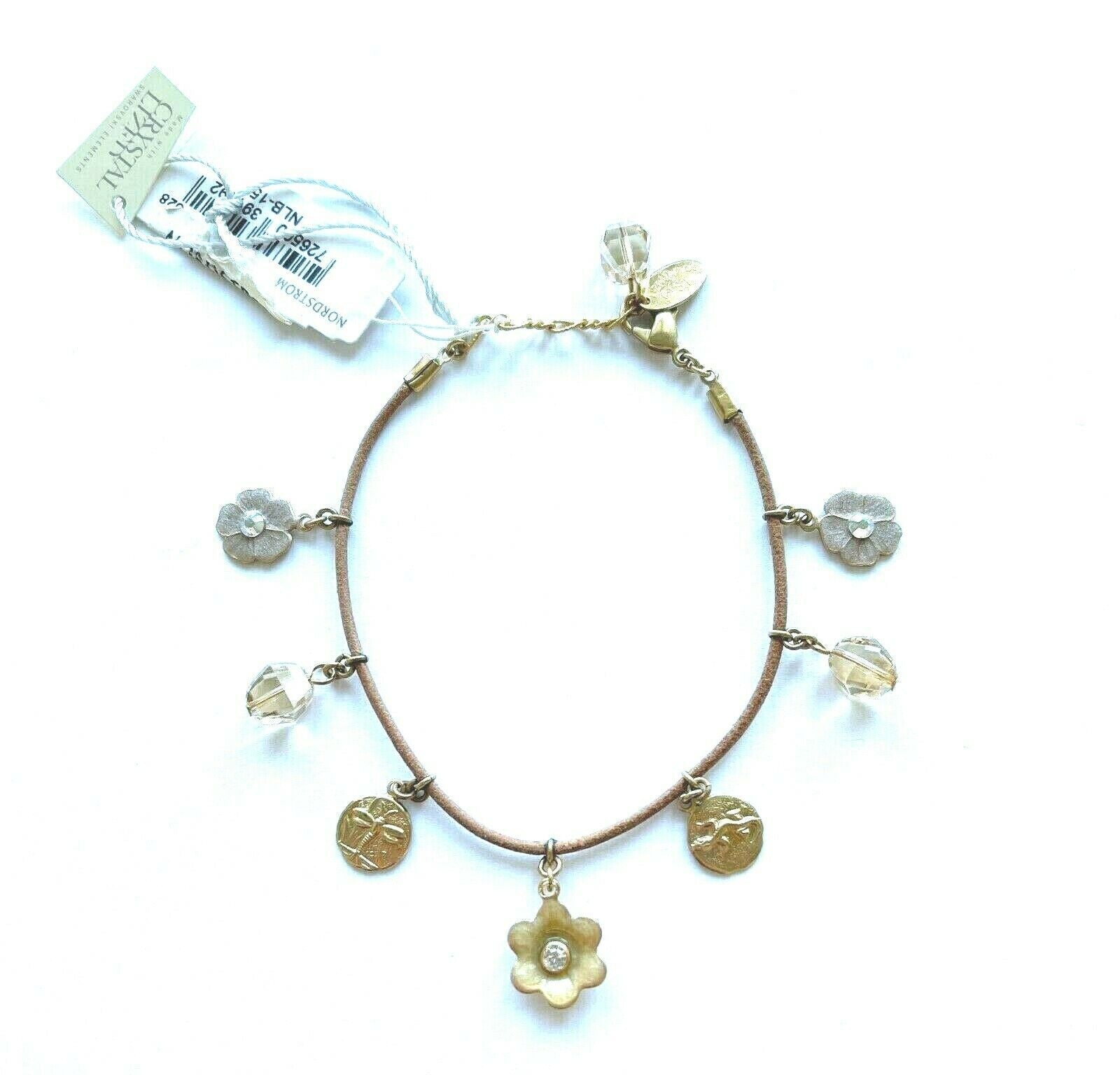 Liz Palacios SF Leather Swarovski Crystal Charm Bracelet