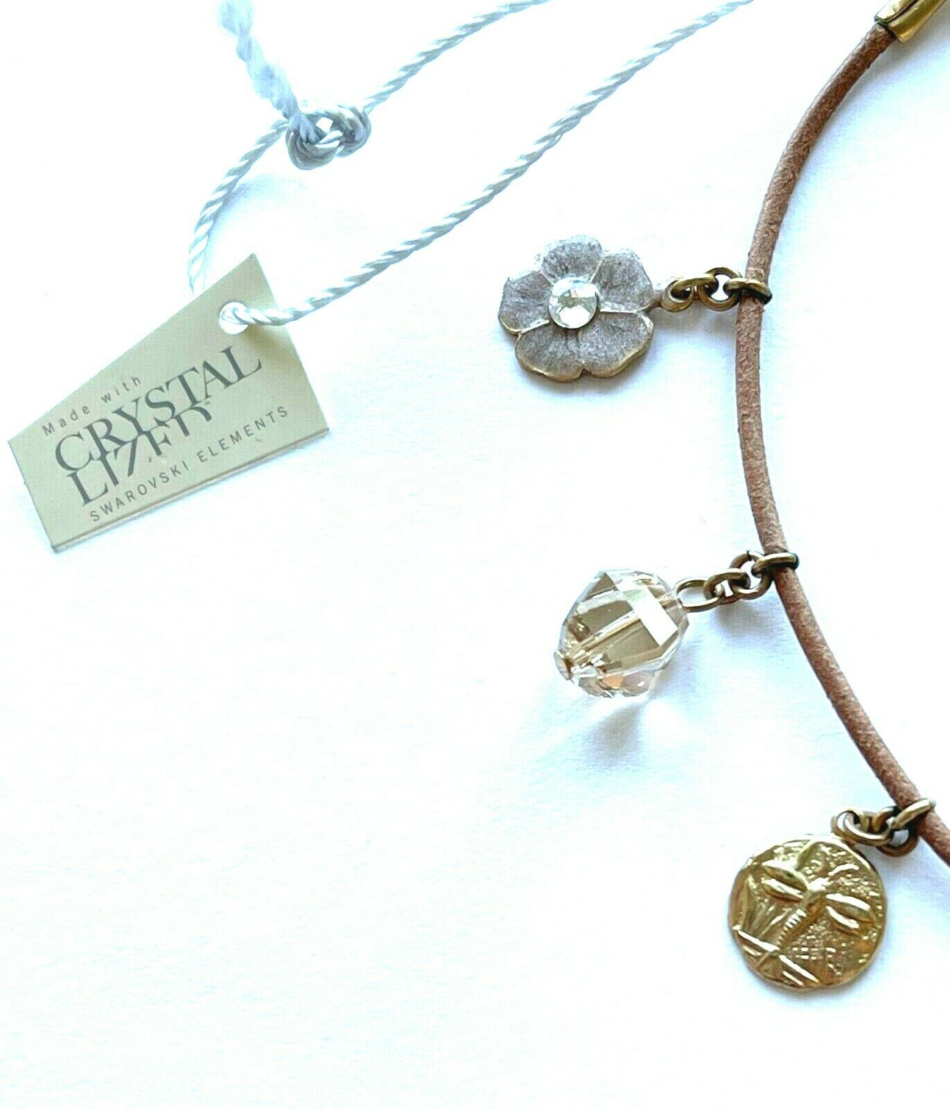 Liz Palacios SF Leather Swarovski Crystal Charm Bracelet