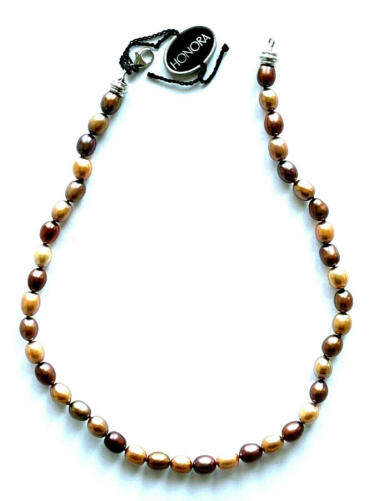 Honora 925 Chocolate Mocha and Champagne Freshwater Pearl Graduated Necklace 18