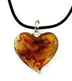 Venetian Murano Glass Gold Foil Inside with Red and Black Puffed Heart Necklace