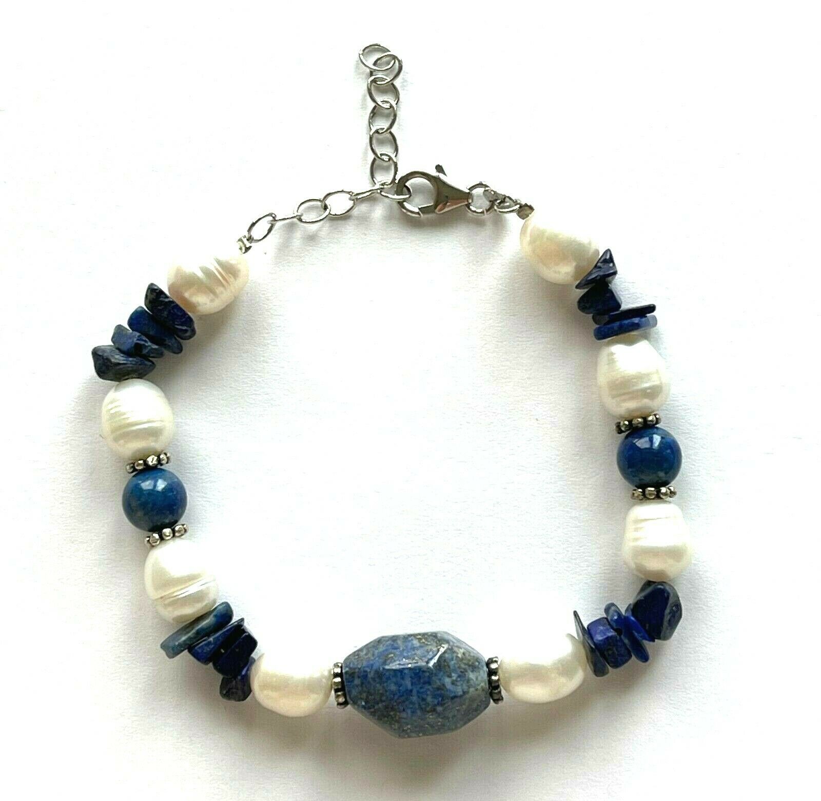 Vintage Freshwater Pearl with Blue Stones Bracelet