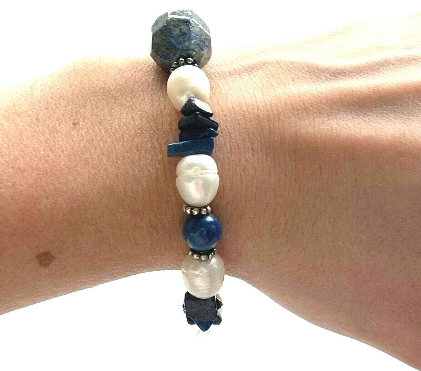 Vintage Freshwater Pearl with Blue Stones Bracelet