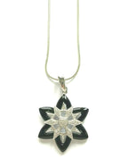 EA 925 Silver CZ Stone Star Shaped Black Pendant Necklace 16 Inches