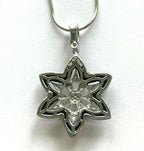 EA 925 Silver CZ Stone Star Shaped Black Pendant Necklace 16 Inches