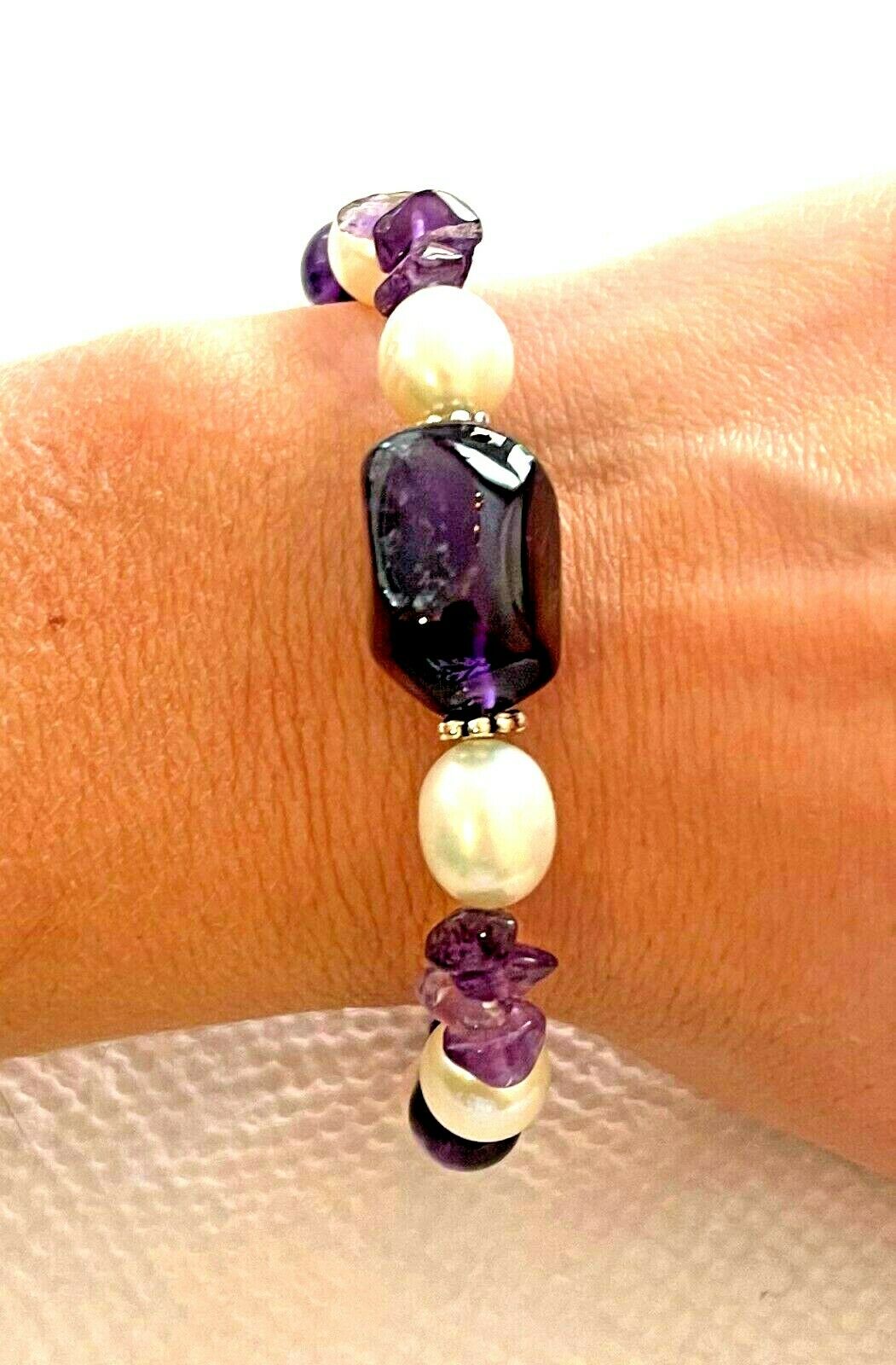 Vintage Freshwater Pearl with Purple Stones Bracelet