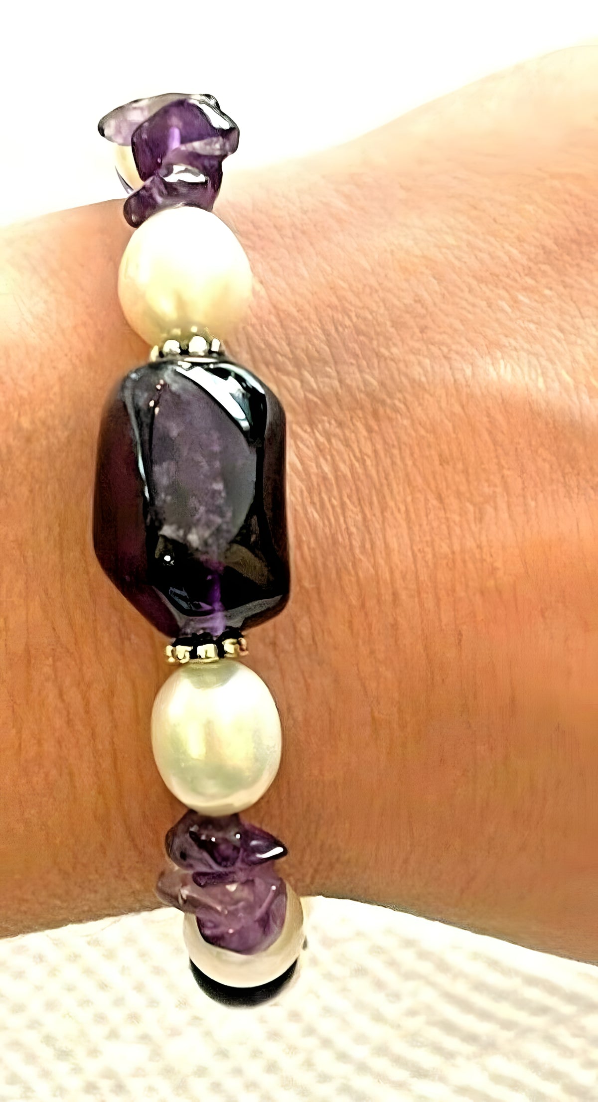 Vintage Freshwater Pearl with Purple Stones Bracelet