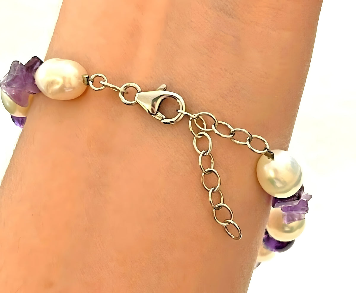 Vintage Freshwater Pearl with Purple Stones Bracelet