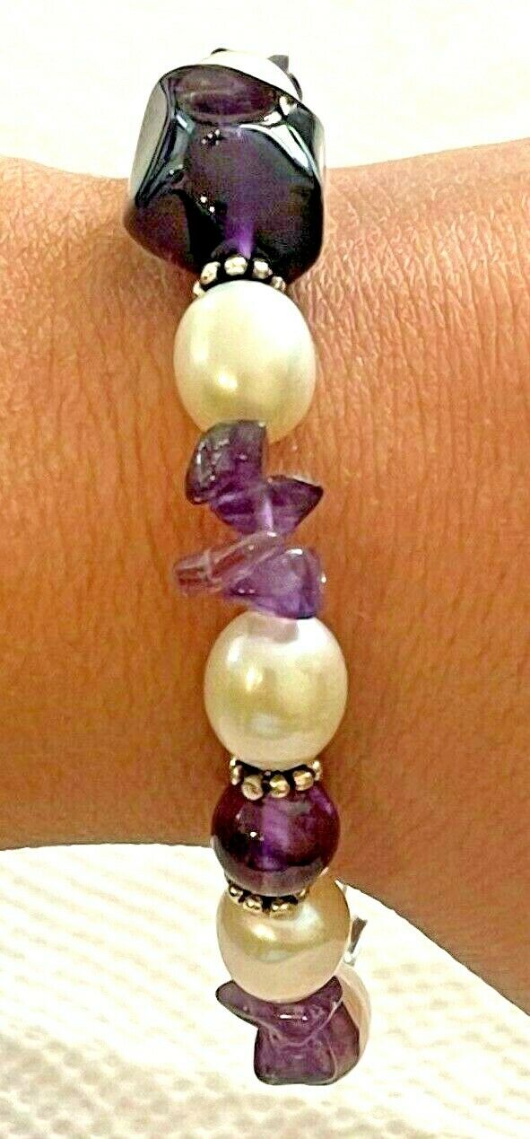 Vintage Freshwater Pearl with Purple Stones Bracelet