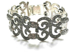 925 Sterling Natural Marcasite Gemstone Swirl Design Wide Link Bracelet