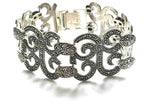 925 Sterling Natural Marcasite Gemstone Swirl Design Wide Link Bracelet