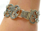 925 Sterling Natural Marcasite Gemstone Swirl Design Wide Link Bracelet