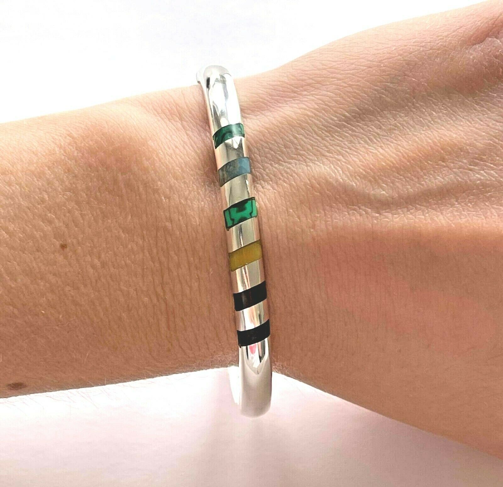 Vintage Mexico 925 Sterling Multi Color Gemstone Bracelet