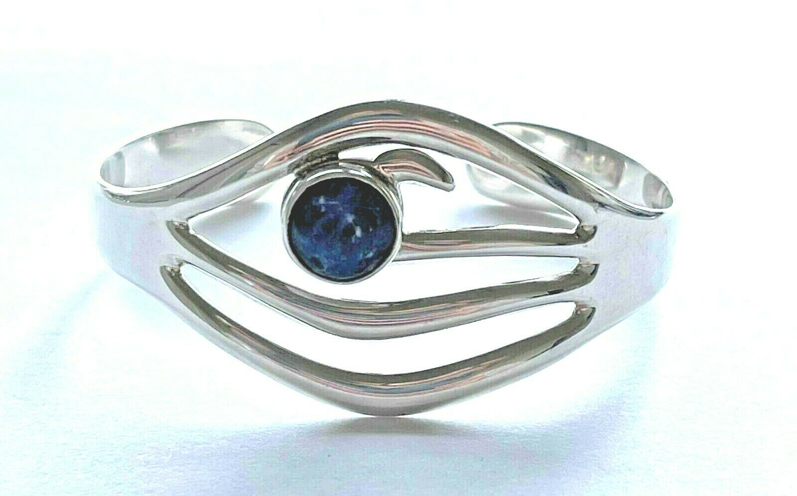 Mexico 925 Sterling TA-1177 Blue and white Stone Cuff Bracelet