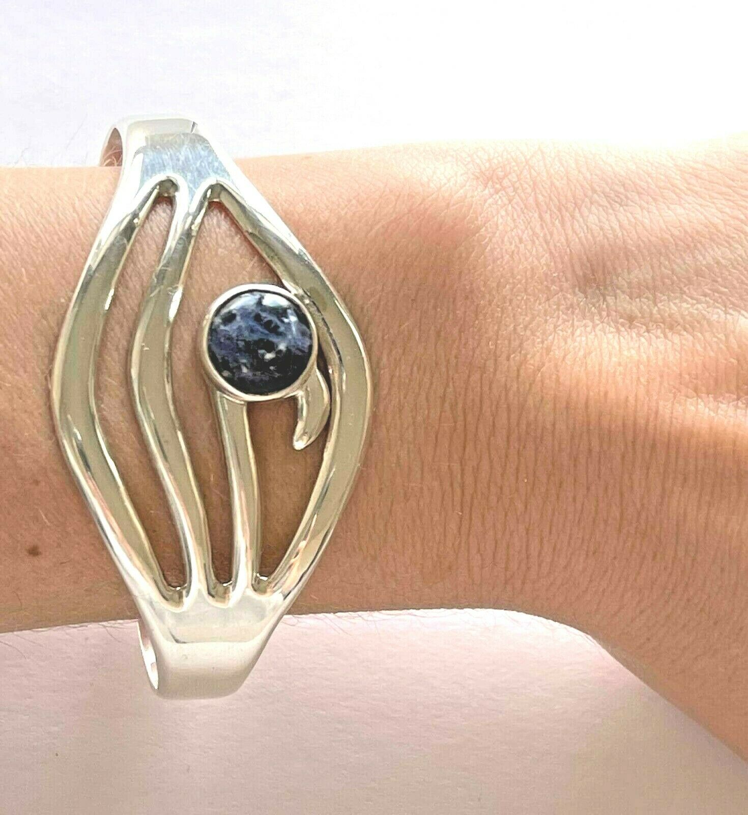 Mexico 925 Sterling TA-1177 Blue and white Stone Cuff Bracelet
