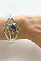 Mexico 925 Sterling TA-1177 Blue and white Stone Cuff Bracelet