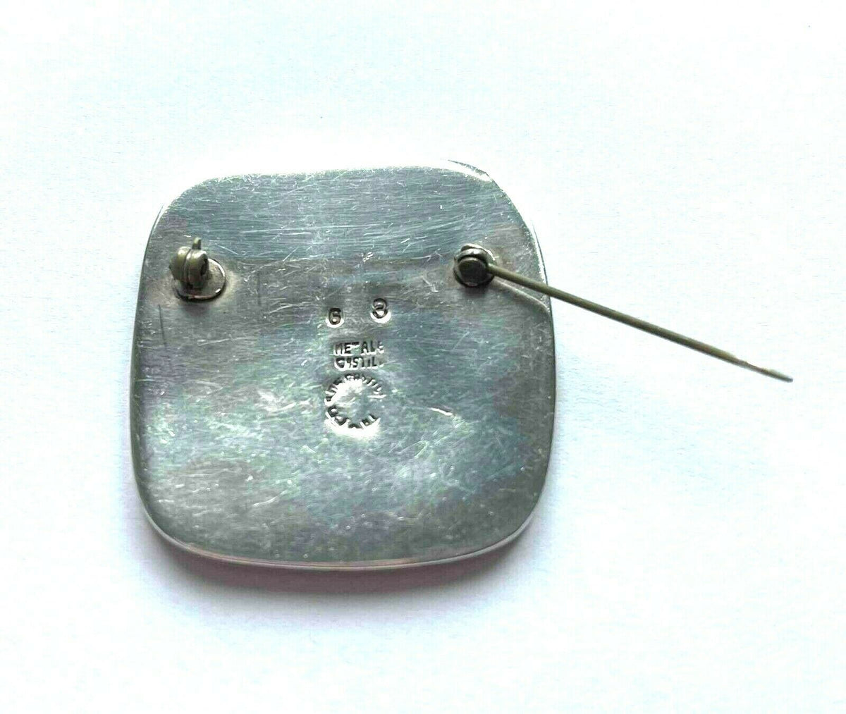 Vintage Metales Casados Mexico Sterling and Mixed Metals Stone Inlay Brooch Pin