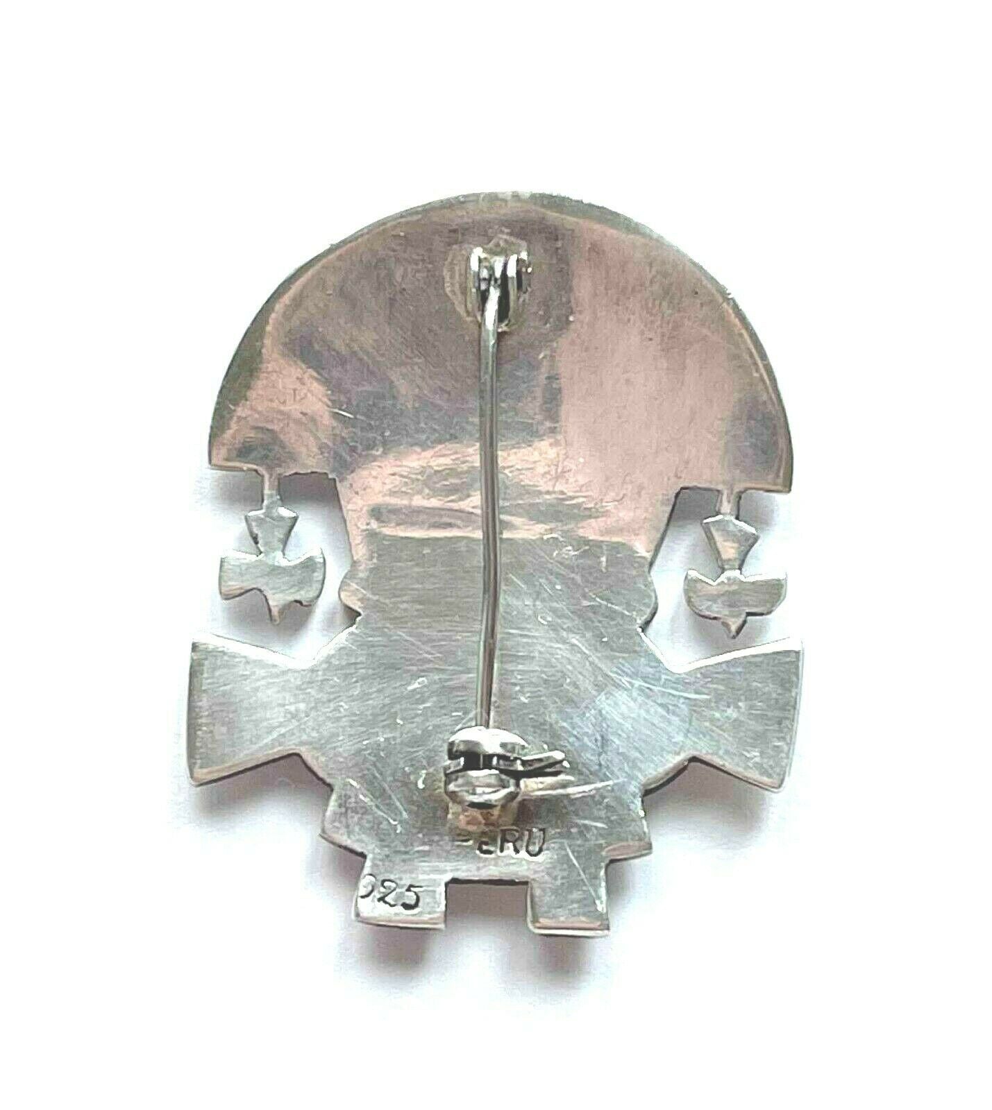 Vintage 925 Sterling Peruvian Signed Multicolor Brooch Pin