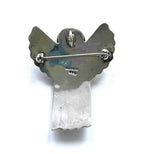 Vintage Mexico 925 Sterling Winged Angel Holding Brass Heart Brooch or Pendant