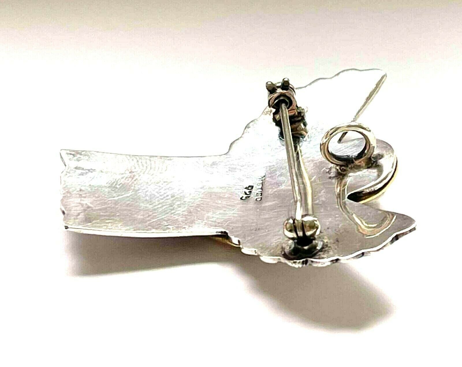 Vintage Mexico 925 Sterling Winged Angel Holding Brass Heart Brooch or Pendant