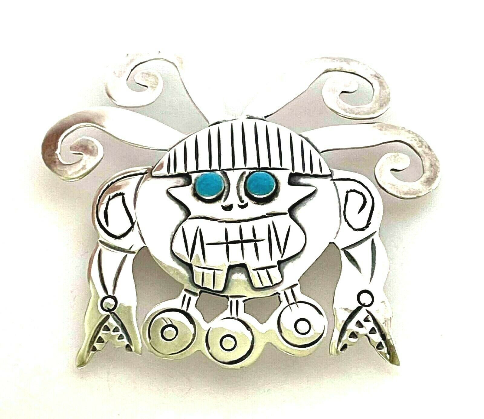 Vintage Mayan Warrior 925 Sterling and Turquoise Brooch/Pin or Pendant