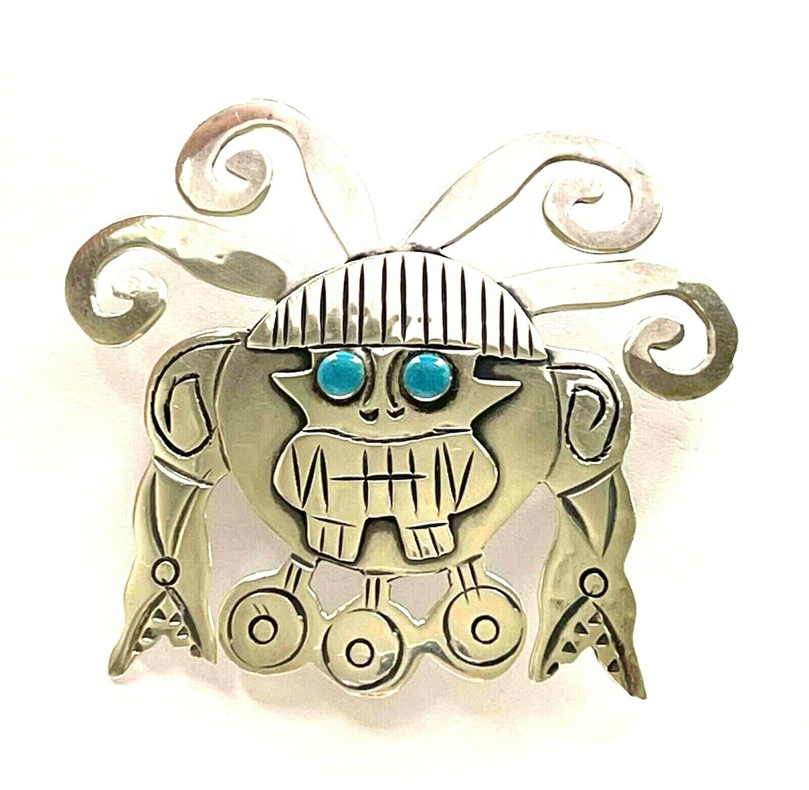 Vintage Mayan Warrior 925 Sterling and Turquoise Brooch/Pin or Pendant