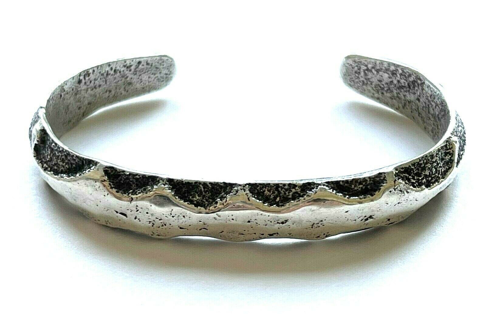 Vintage Sterling Silver Modernist Cuff Bracelet Signed R E D S T O N E