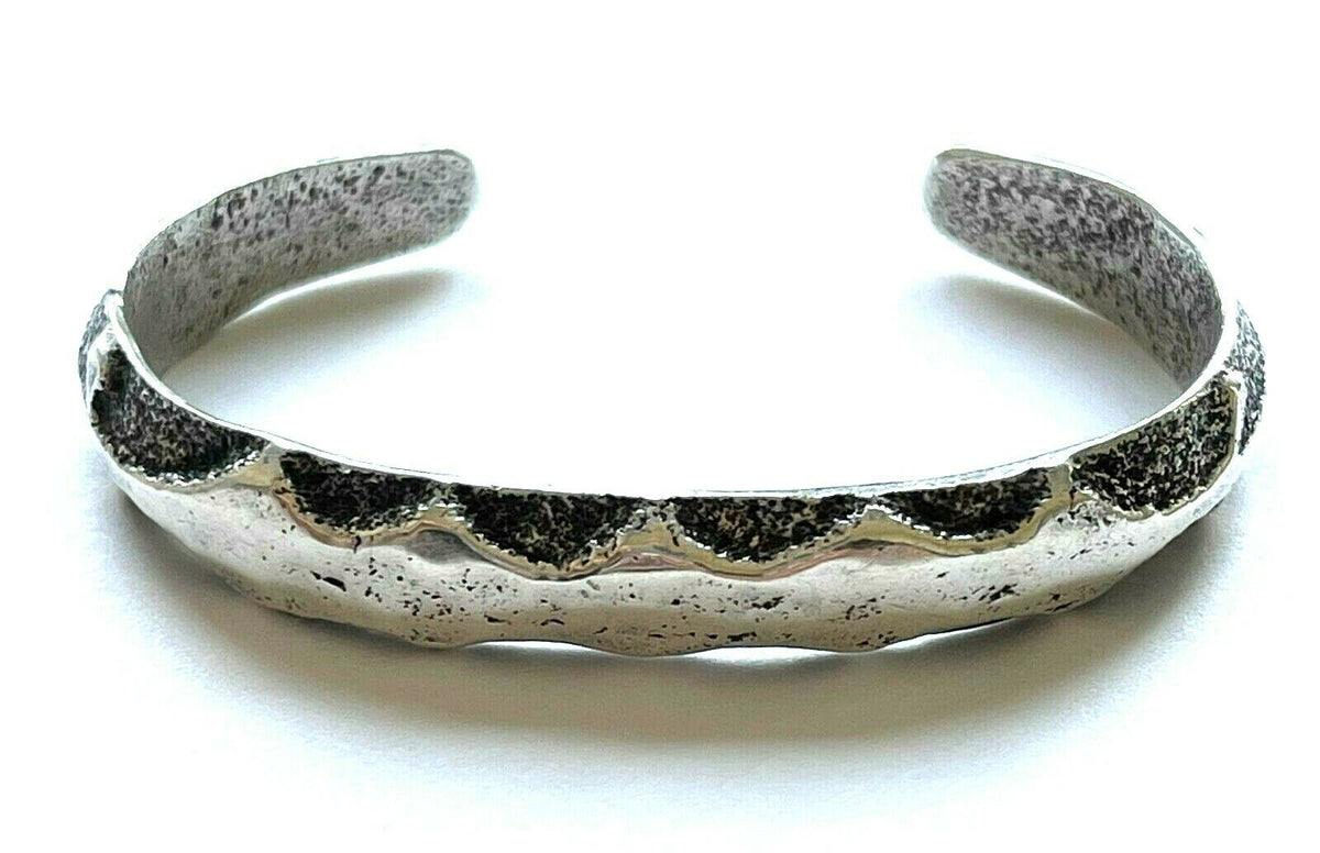 Vintage Sterling Silver Modernist Cuff Bracelet Signed R E D S T O N E