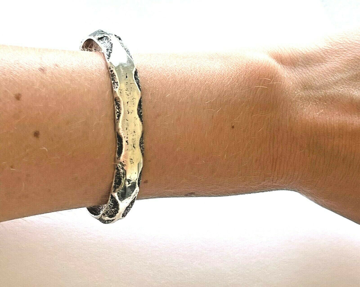 Vintage Sterling Silver Modernist Cuff Bracelet Signed R E D S T O N E
