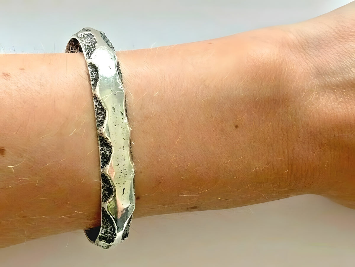 Vintage Sterling Silver Modernist Cuff Bracelet Signed R E D S T O N E