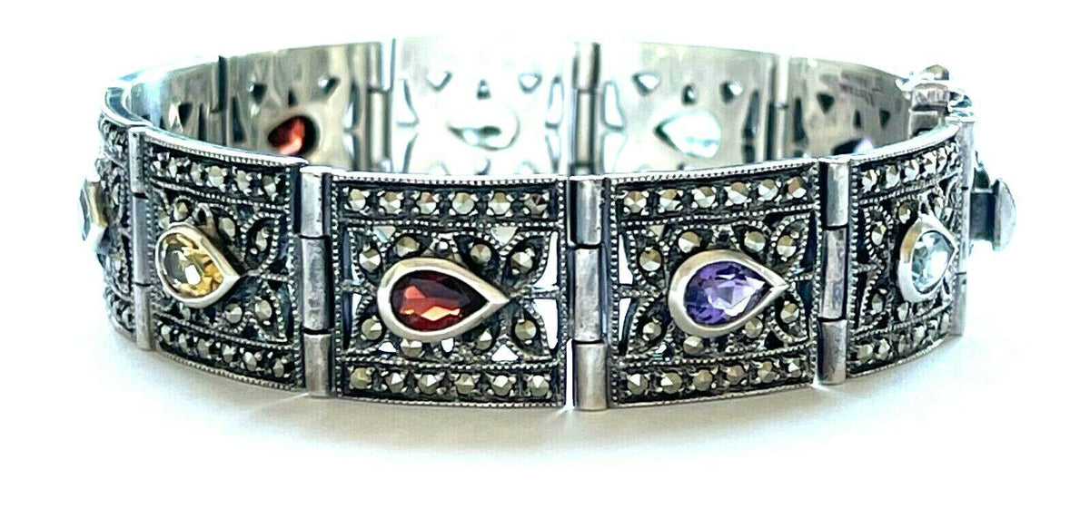 Vintage 925 Sterling Multicolor Gemstone Link Bracelet