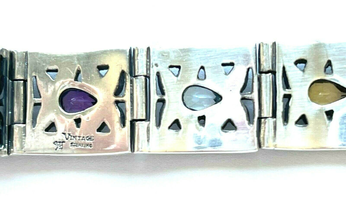 Vintage 925 Sterling Multicolor Gemstone Link Bracelet