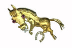 Vintage 18kt Yellow Gold Horse Pin Brooch with Sapphires & Diamonds