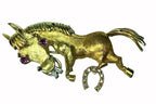 Vintage 18kt Yellow Gold Horse Pin Brooch with Sapphires & Diamonds