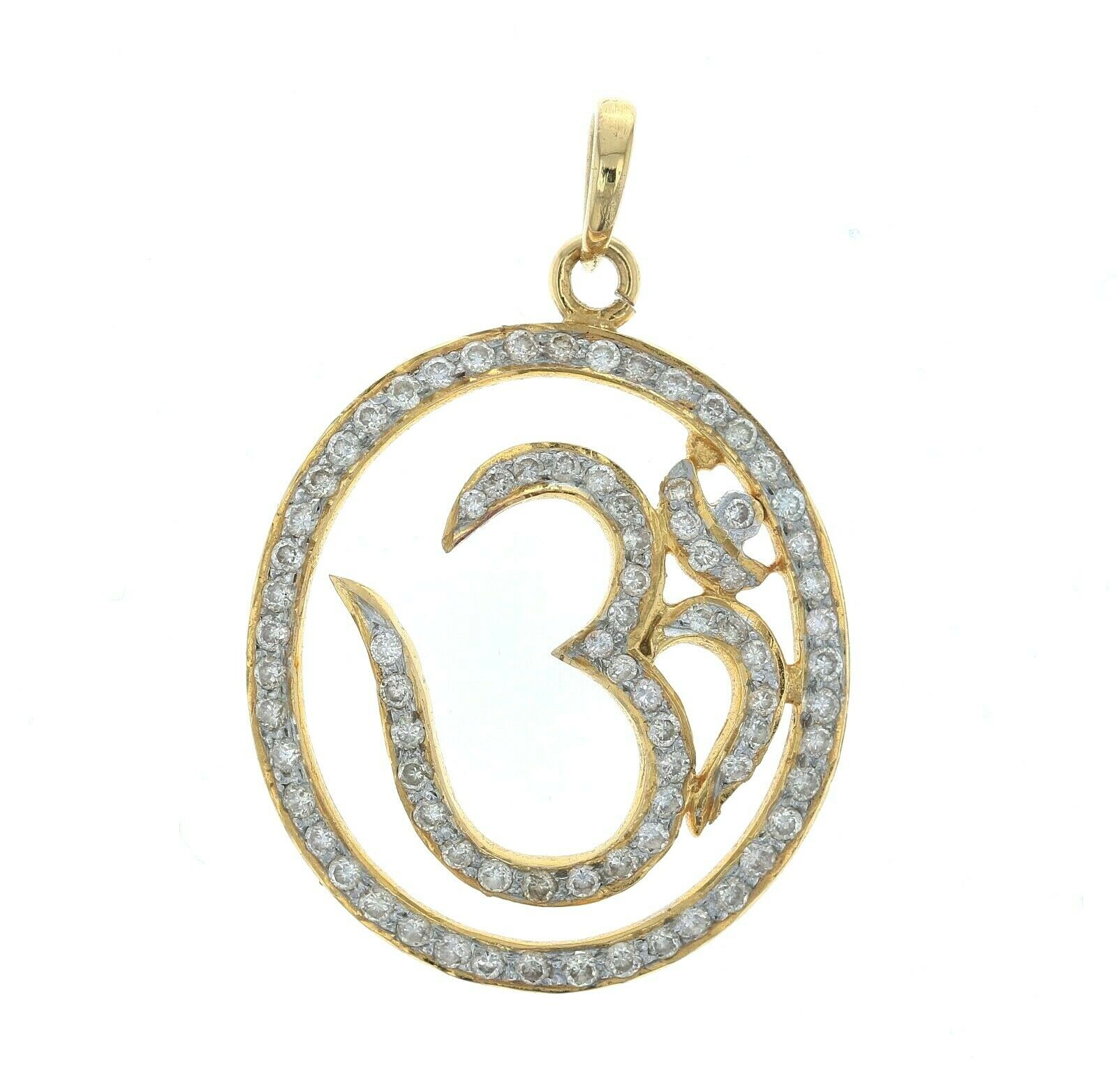 18k Yellow Gold 1.00ctw Pave Diamond Om Pendant Religious Jewelry