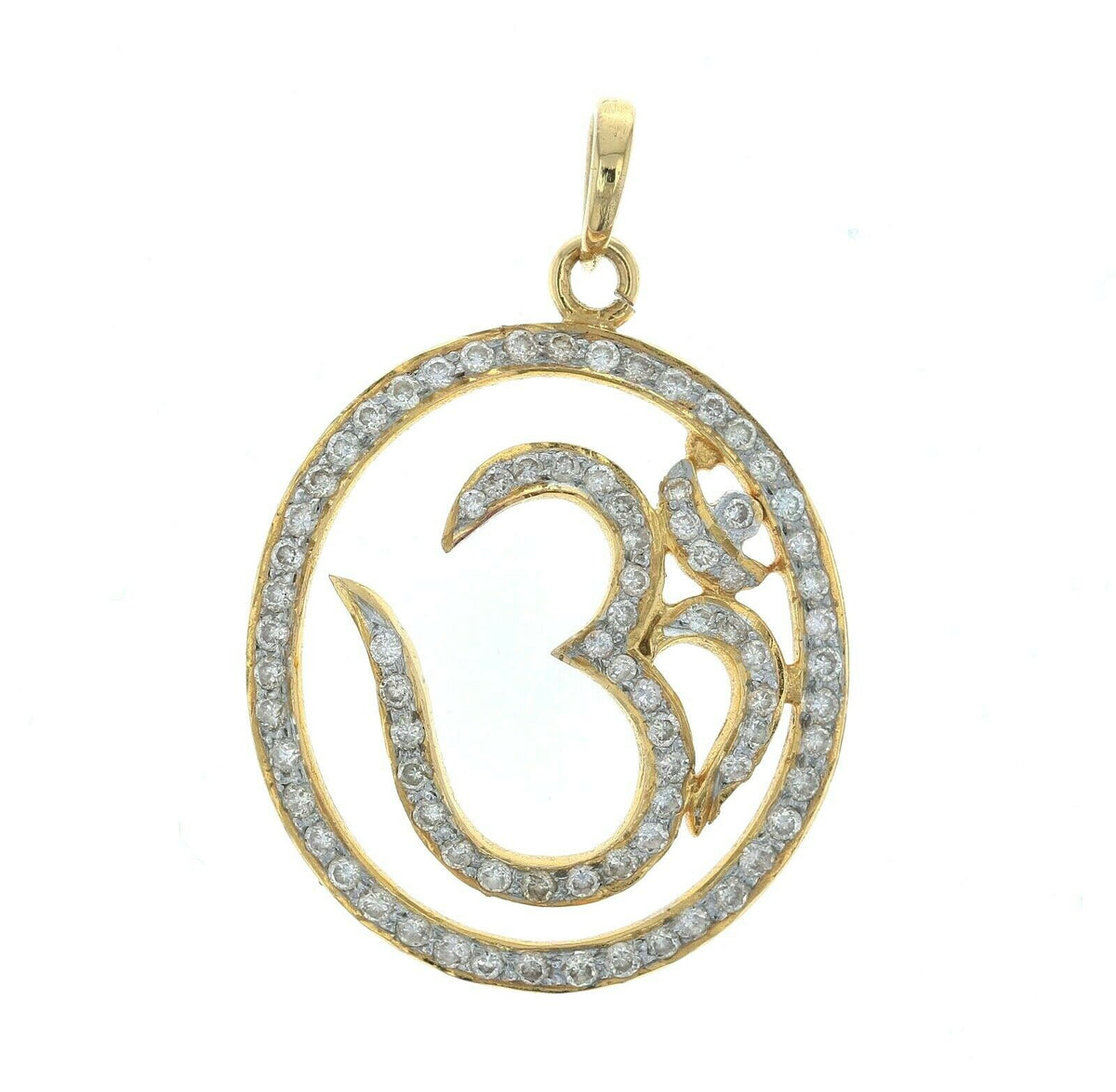 18k Yellow Gold 1.00ctw Pave Diamond Om Pendant Religious Jewelry