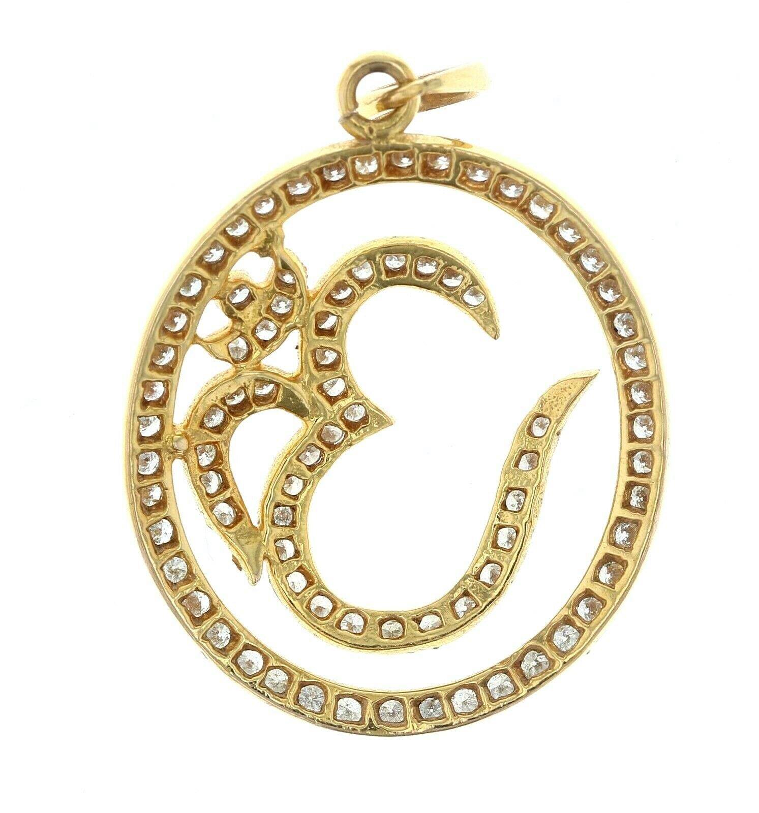 18k Yellow Gold 1.00ctw Pave Diamond Om Pendant Religious Jewelry
