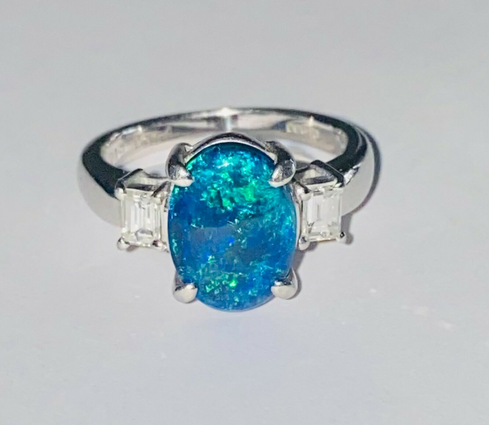 Platinum Opal and Diamond Ring