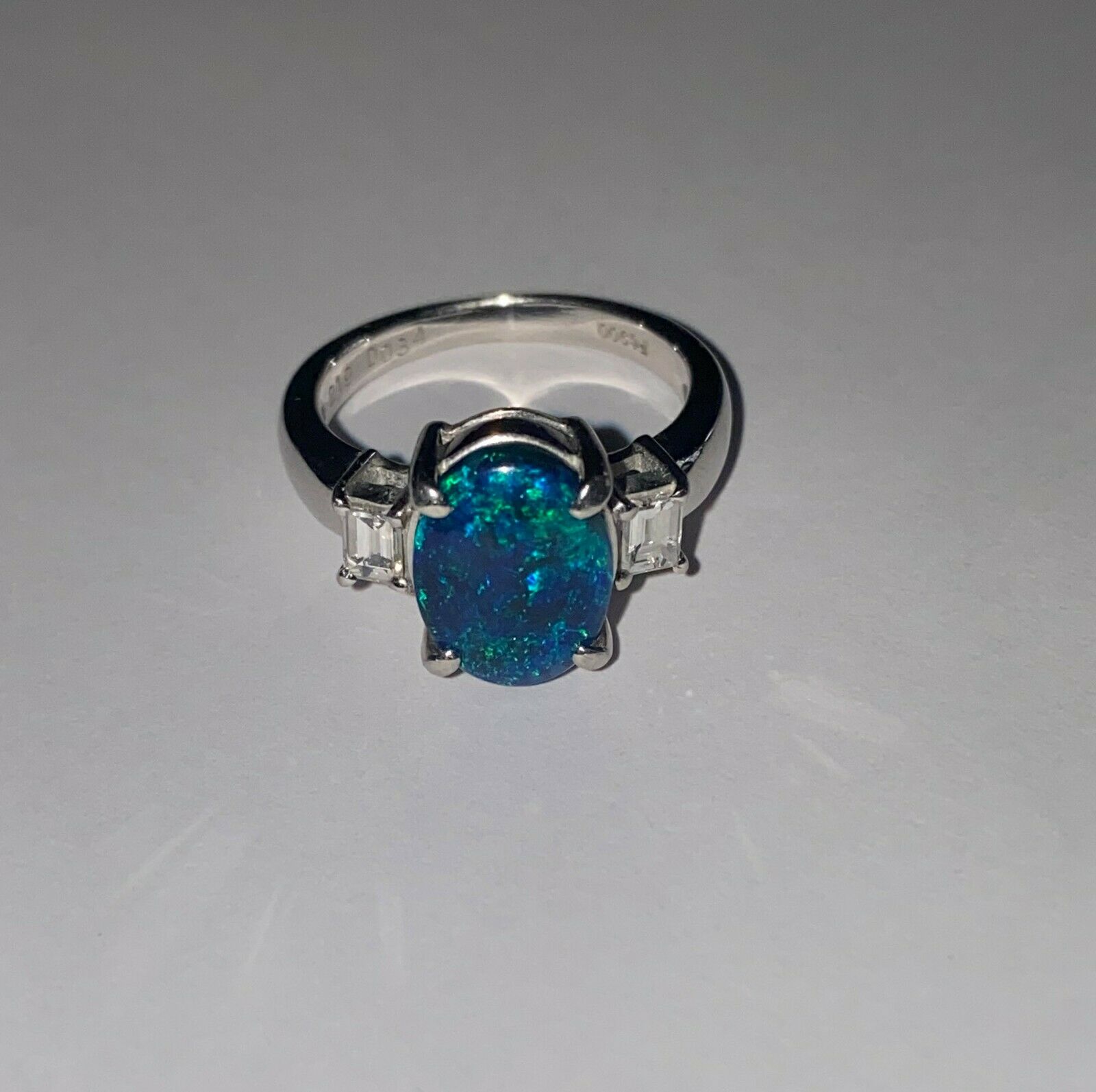 Platinum Opal and Diamond Ring