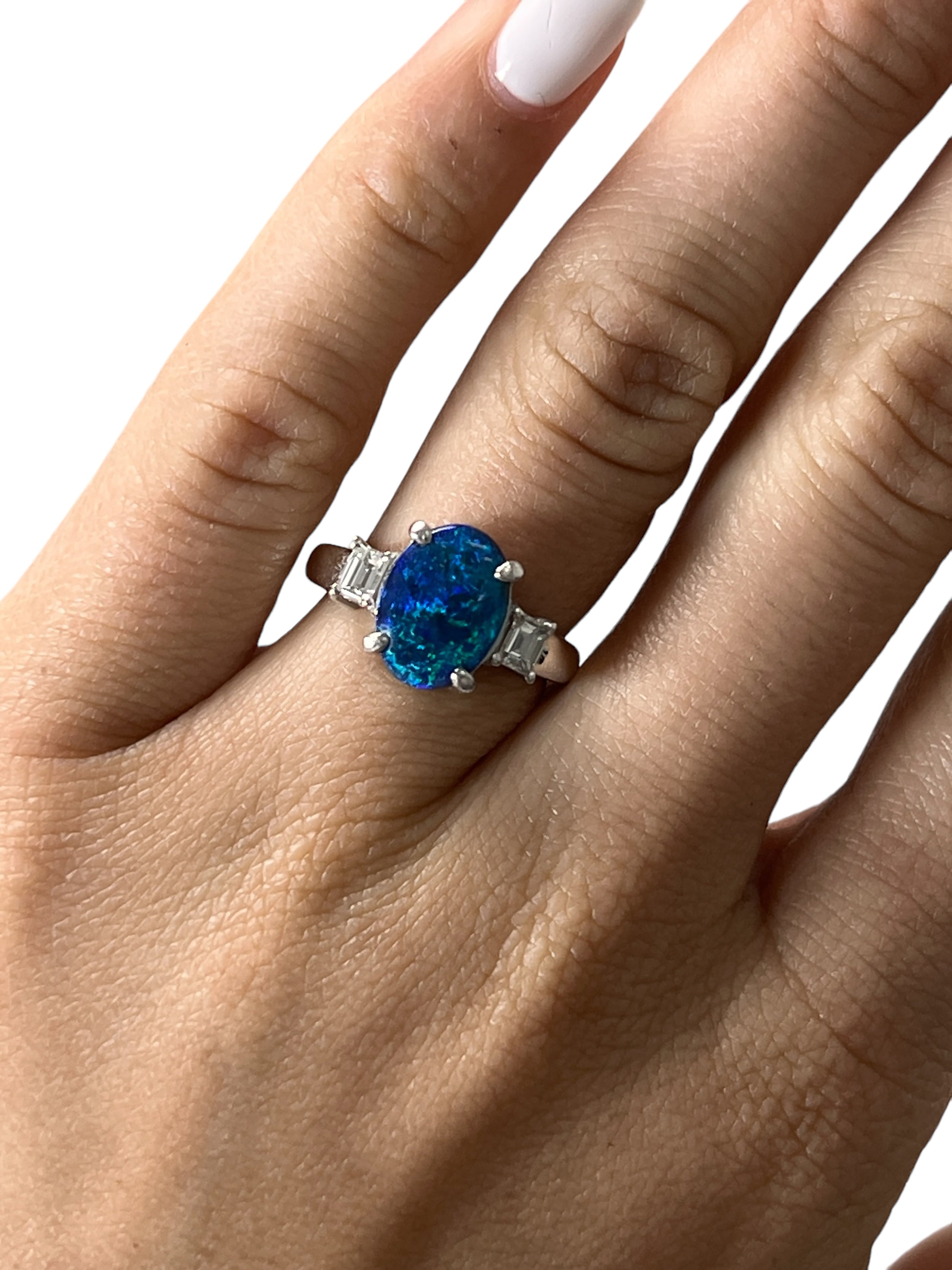 Platinum Opal and Diamond Ring