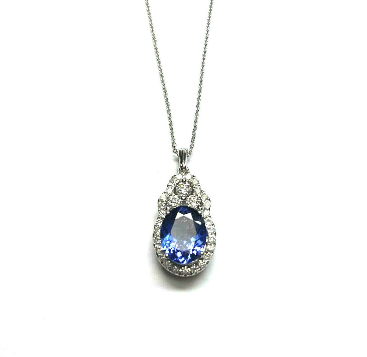 Kallati 14KT White Gold Oval 1.70ct Tanzanite and 0.57ctw Diamond Halo Pendant