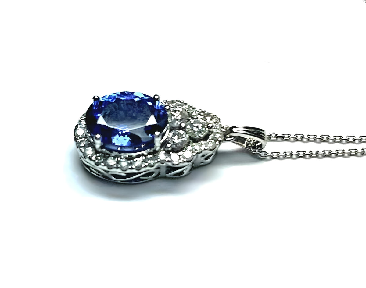 Kallati 14KT White Gold Oval 1.70ct Tanzanite and 0.57ctw Diamond Halo Pendant