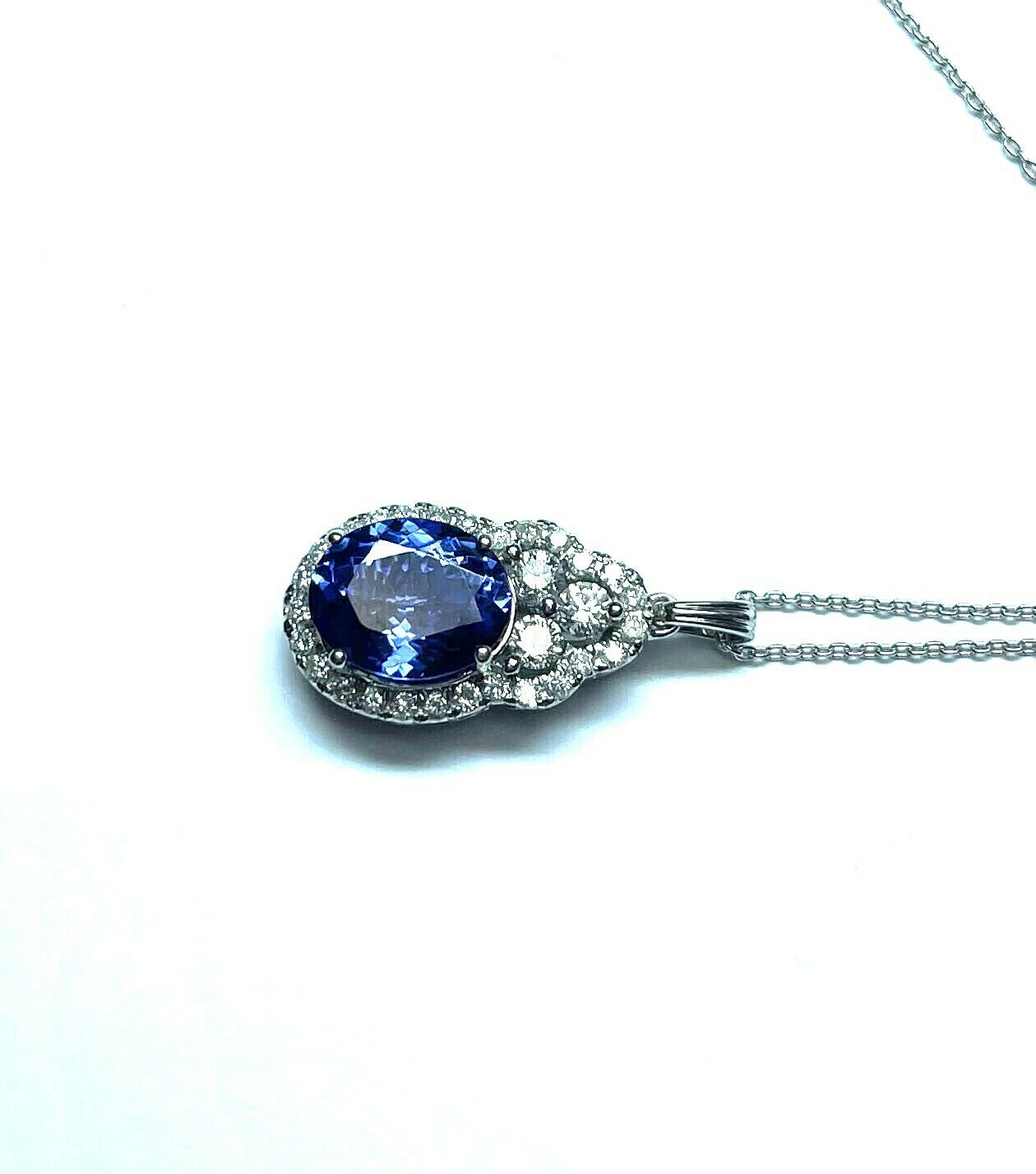 Kallati 14KT White Gold Oval 1.70ct Tanzanite and 0.57ctw Diamond Halo Pendant