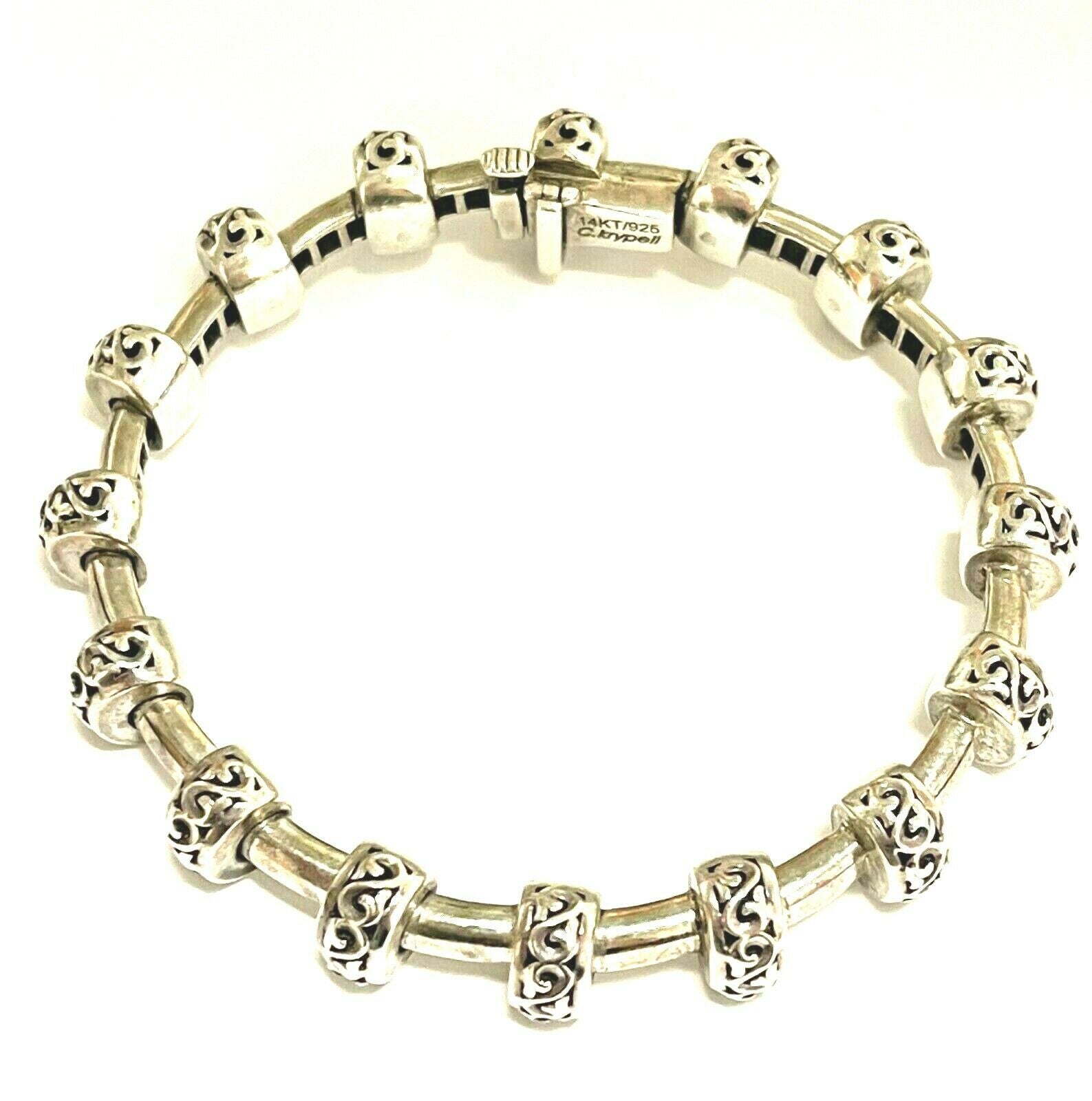 Charles Krypell Silver Ivy 14KT and 925 Sterling Small Tube Bracelet 7