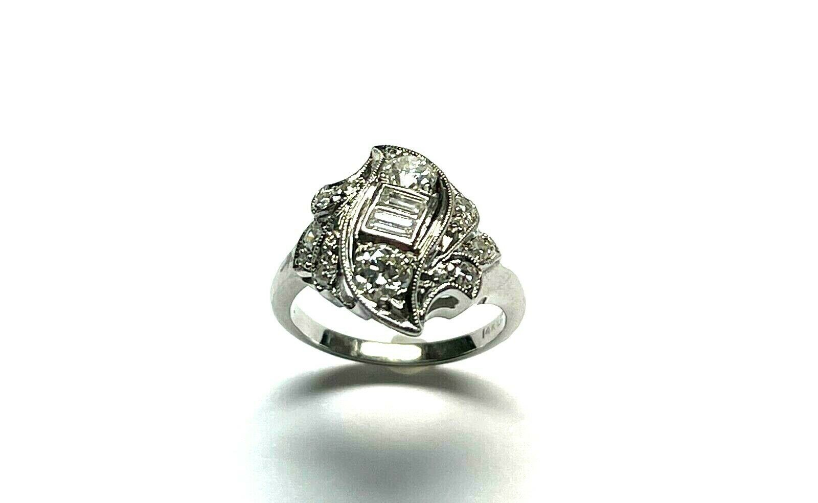 14kt White Gold Art Deco Diamond Ring Size 6
