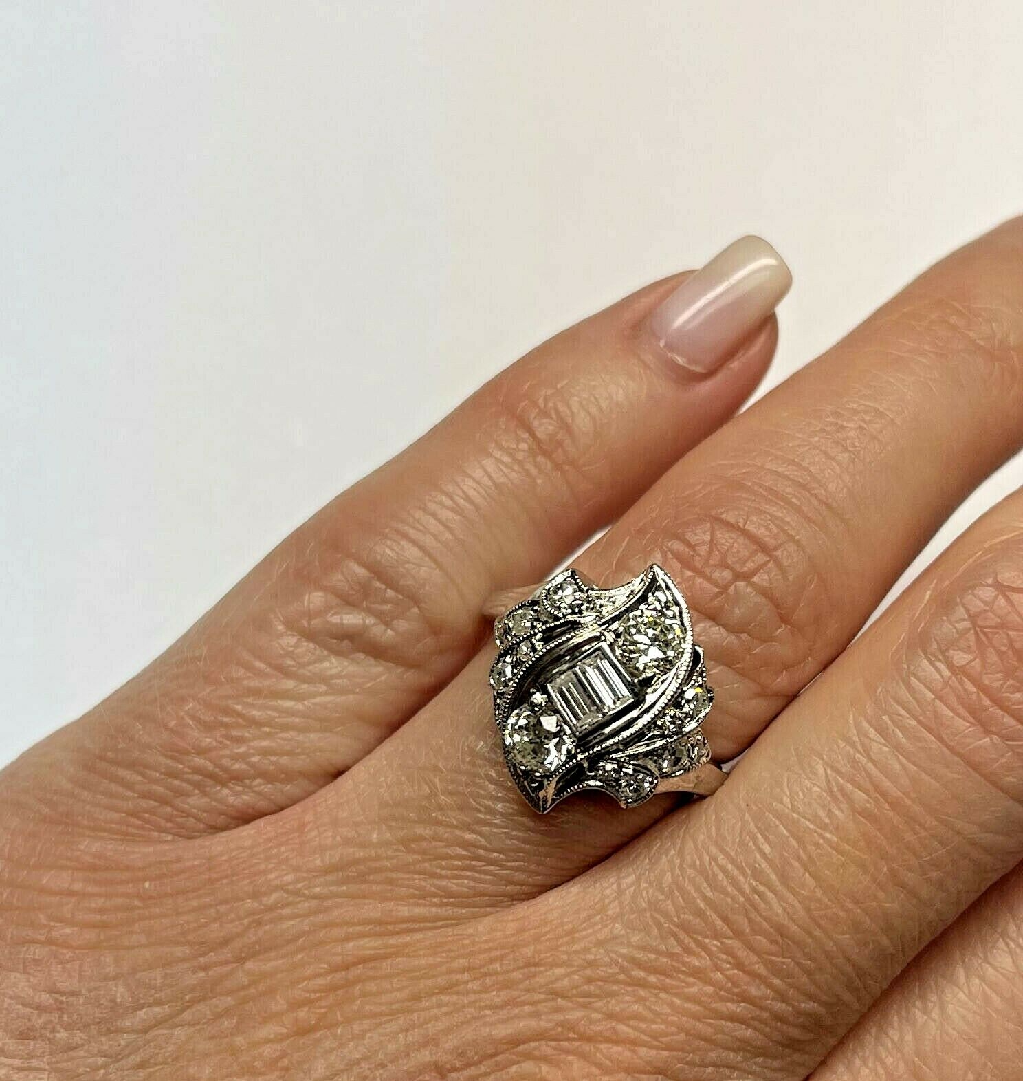 14kt White Gold Art Deco Diamond Ring Size 6