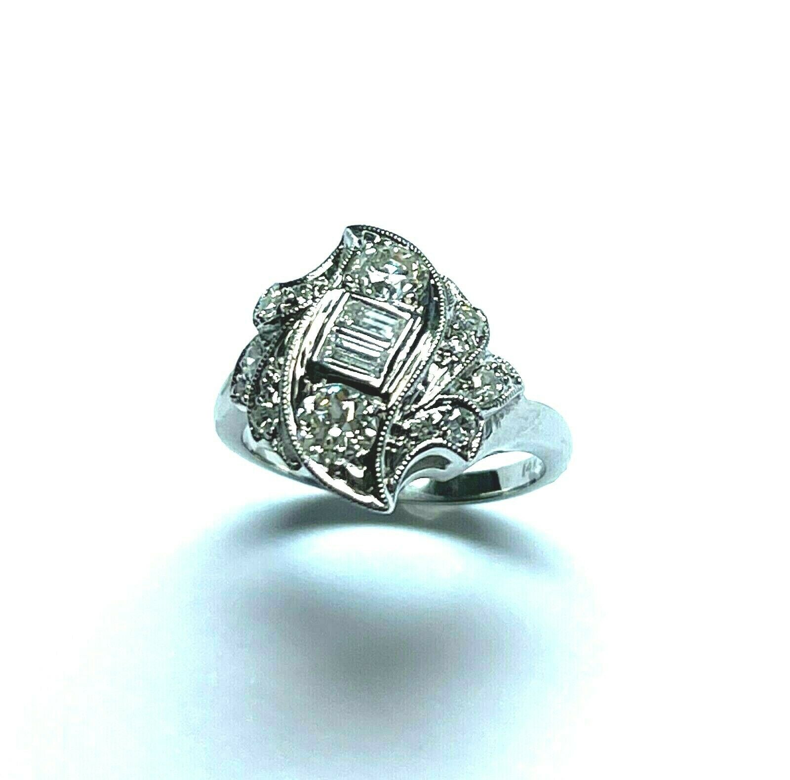 14kt White Gold Art Deco Diamond Ring Size 6