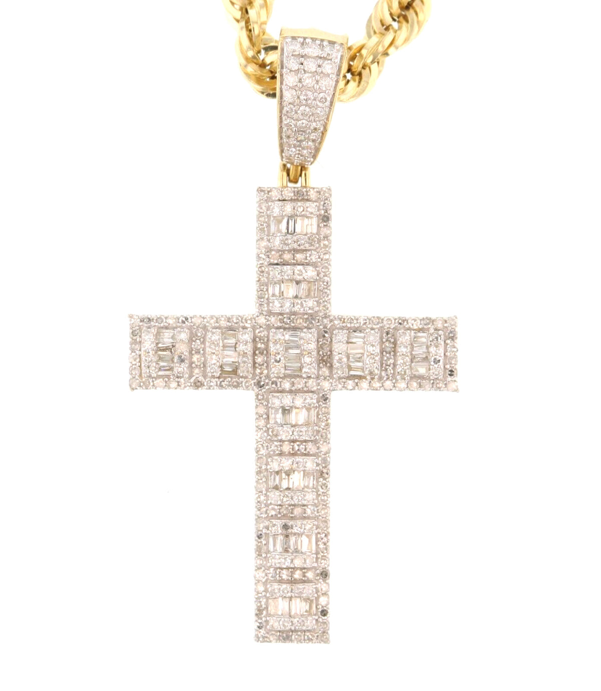 10kt/14kt Diamond Cross Pendant and Rope Chain