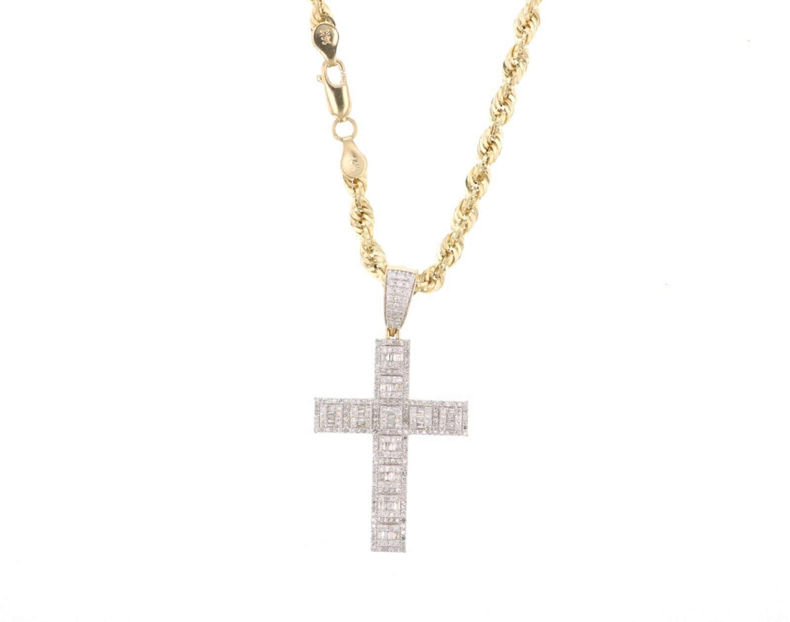 10kt/14kt Diamond Cross Pendant and Rope Chain
