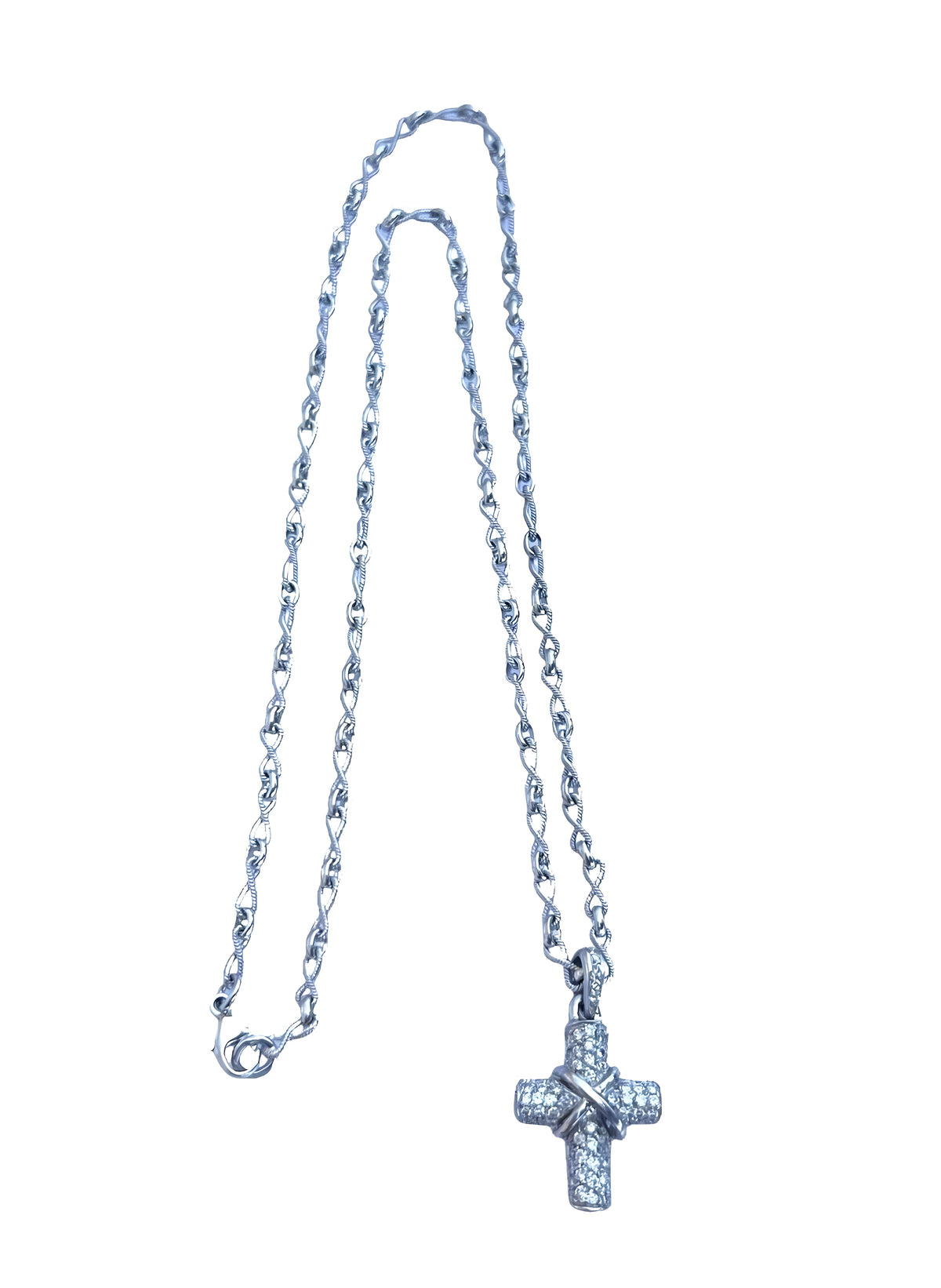 18k White Gold 0.50ctw Diamond Cross Pendant and Eternity Link Chain