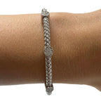 Basket Weave Bangle with Cross Diamond Accents in 14k White Gold (3.5mm)